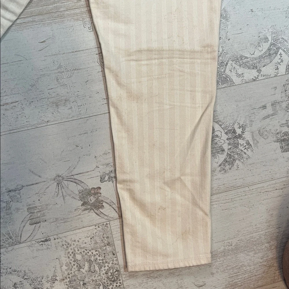 AG Adriano Goldschmied Ag-Ed Denim The Prima Crop Cigarette Cream Striped 32